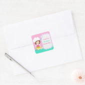 Sticker Carré Cute Brunette Fille Baking Anniversaire (Enveloppe)