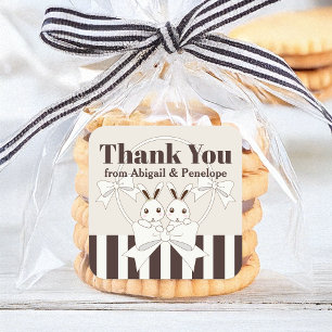 Sticker Carré Cute Bunny Girl Twin Baby shower / Anniversaire Fa