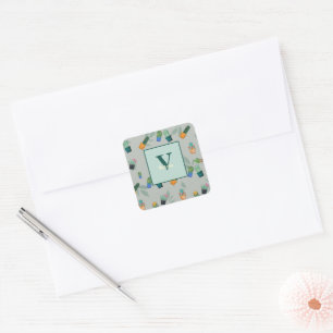 Sticker Carré Cute Cactus Motif de fleurs vertes