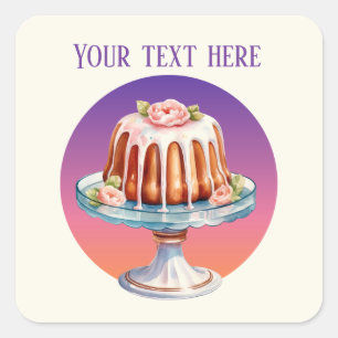 Sticker Carré Cute cake ajouter texte boulangerie pâtisseries ve
