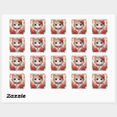 Sticker Carré Cute Camelia Princess Chat (Feuille)
