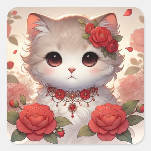 Sticker Carré Cute Camelia Princess Chat (Devant)