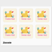 Sticker Carré Cute Canard Jaune Anniversaire Merci (Feuille)