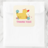 Sticker Carré Cute Canard Jaune Anniversaire Merci (Sac)