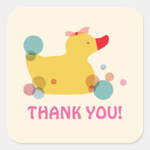 Sticker Carré Cute Canard Jaune Anniversaire Merci
