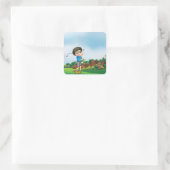 Sticker Carré Cute Cartoon Boy Golf Fun Golf Amusant Golf Lover (Sac)