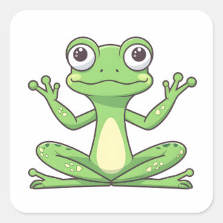 Sticker Carré Cute Cartoon Grenouille Verte Faire Une Méditation
