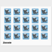 Sticker Carré Cute Cartoon Honey Badger Custom Name Blue (Feuille)