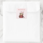 Sticker Carré Cute Cartoon Kitten with Hearts Valentine's Day (Sac)