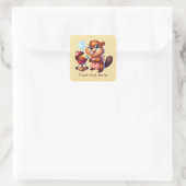 Sticker Carré Cute castor grillant ajouter du texte (Sac)