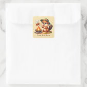 Sticker Carré Cute castor grillant ajouter du texte (Sac)