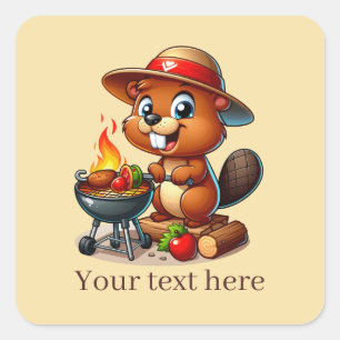 Sticker Carré Cute castor grillant ajouter du texte