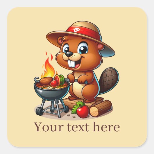 Sticker Carré Cute castor grillant ajouter du texte (Devant)