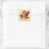 Sticker Carré Cute castor grillant ajouter du texte (Sac)