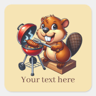 Sticker Carré Cute castor grillant ajouter du texte