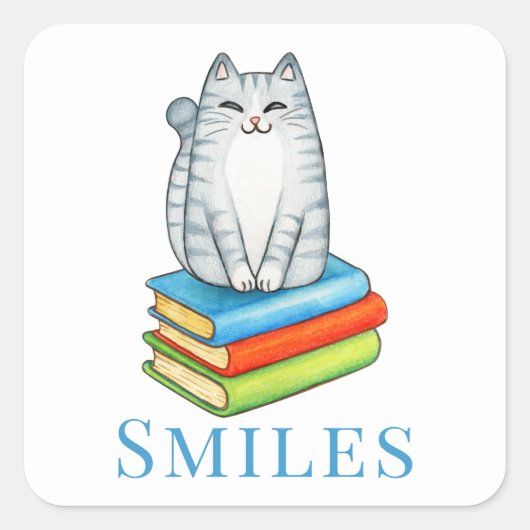 Sticker Carré Cute Cat Bookworm Lecture Livre Lover Hello Love (Devant)