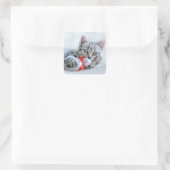 Sticker Carré Cute Cat et Santa Claus Hat (Sac)