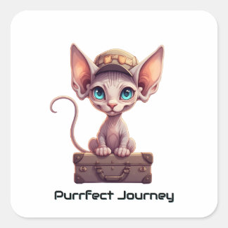 Sticker Carré Cute Cat Luggage Tag  Gift for Cat Lovers & Travel