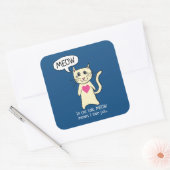 Sticker Carré Cute Cat Meow Je T'Aime (Enveloppe)
