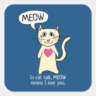 Sticker Carré Cute Cat Meow Je T'Aime