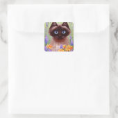 Sticker Carré Cute Cat Ragdoll Siamese Rose birman Créationarts (Sac)