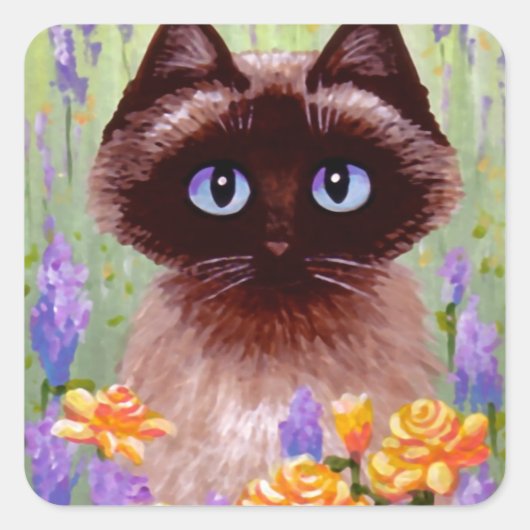 Sticker Carré Cute Cat Ragdoll Siamese Rose birman Créationarts (Devant)