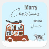 Sticker Carré Cute Cats Winter Merry Chtistmas Gift  (Devant)