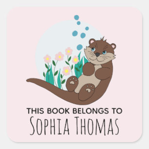 Sticker Carré Cute 'Ce Livre Appartient' Otter Name Kids Bookpla
