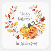 Sticker Carré Cute Chat Citrouilles Automne Feuilles Wreath Hall (Devant)
