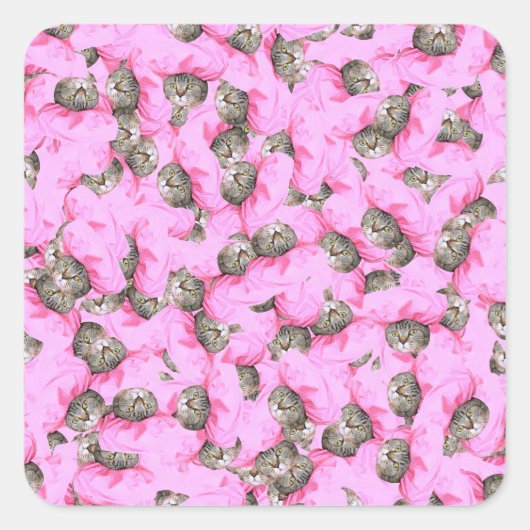 Sticker Carré Cute Chat dans un Motif Casquette rose Random (Devant)