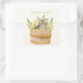 Sticker Carré Cute Chat dans un tonneau de fleurs (Sac)