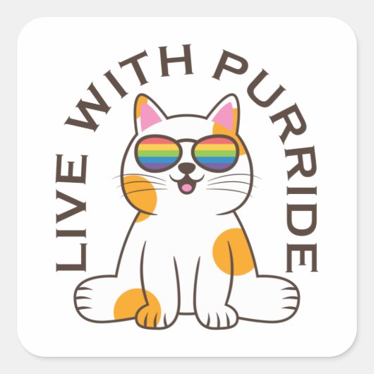 Sticker Carré Cute Chat En Vie Avec Purride Pride Drapeaux (Devant)