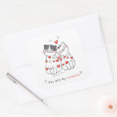 Sticker Carré Cute Chat Love Couple (Enveloppe)