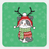 Sticker Carré Cute Chat Noël Stocking fourchettes Galore (Devant)