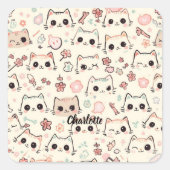 Sticker Carré Cute Chat simple chaton Motif (Devant)