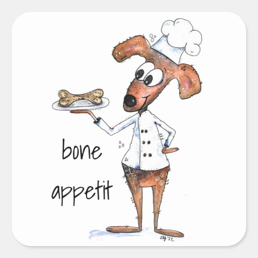 Sticker Carré Cute chef de chien Whimsical (Devant)