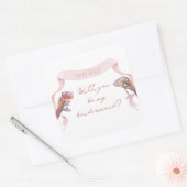 Sticker Carré Cute Chic Custom Bridesmaid Proposition Pink Ribbo (Enveloppe)