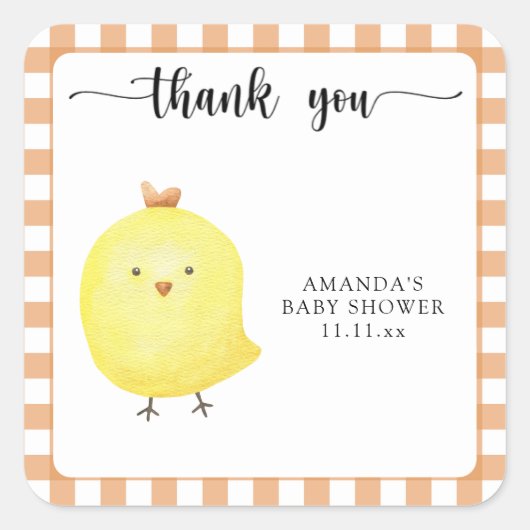 Sticker Carré Cute Chick baby shower merci (Devant)