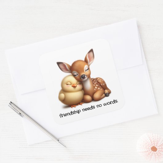 Sticker Carré Cute Chick & Deer Cuddin Meilleurs amis (Enveloppe)