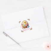 Sticker Carré Cute Chick with Colorful Eggs Happy Easter (Enveloppe)