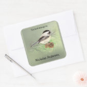 Sticker Carré Cute Chickadee Bird & Pine Nature Art Boite (Enveloppe)