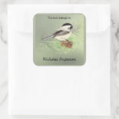 Sticker Carré Cute Chickadee Bird & Pine Nature Art Boite (Sac)