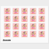 Sticker Carré Cute Chien Chiot Puppy Theme Fête d'Anniversaire d (Feuille)