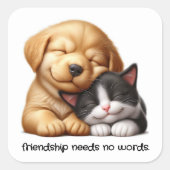 Sticker Carré Cute Chiot et Kitten Cuddin Meilleurs amis (Devant)
