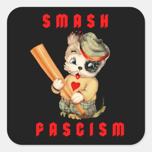 Sticker Carré Cute Chiot Rétro - Fascisme Smash (Devant)