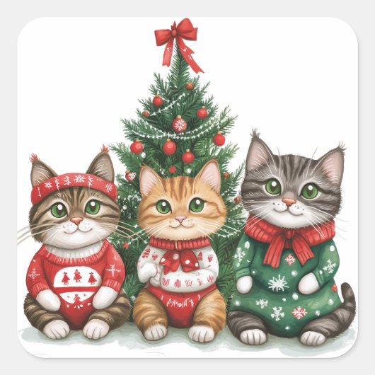 Sticker Carré Cute Christmas Cats (Devant)