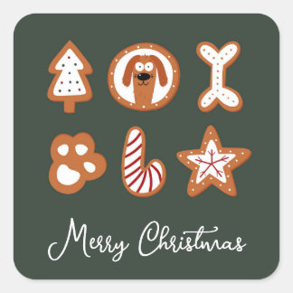 Sticker Carré Cute Christmas Chien Sucre Cookies