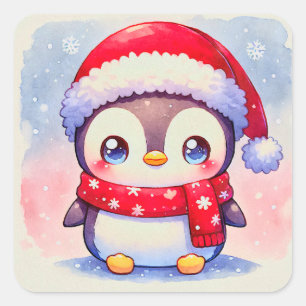 Sticker Carré Cute Christmas Penguin