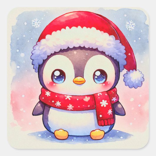 Sticker Carré Cute Christmas Penguin (Devant)