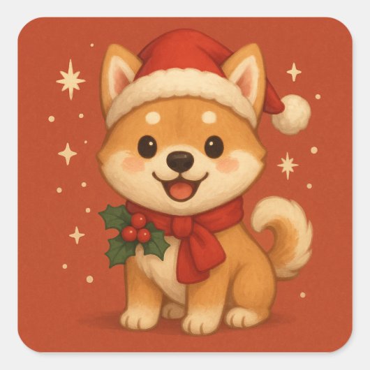 Sticker Carré Cute Christmas Puppy (Devant)